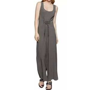 BCBGeneration Women’s Green Gray Lace Up Front Wide Leg Jumpsuit Size L